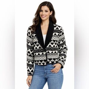Vintage 90s New Identity Southwestern Print Cardigan Black White Aztec Jacket